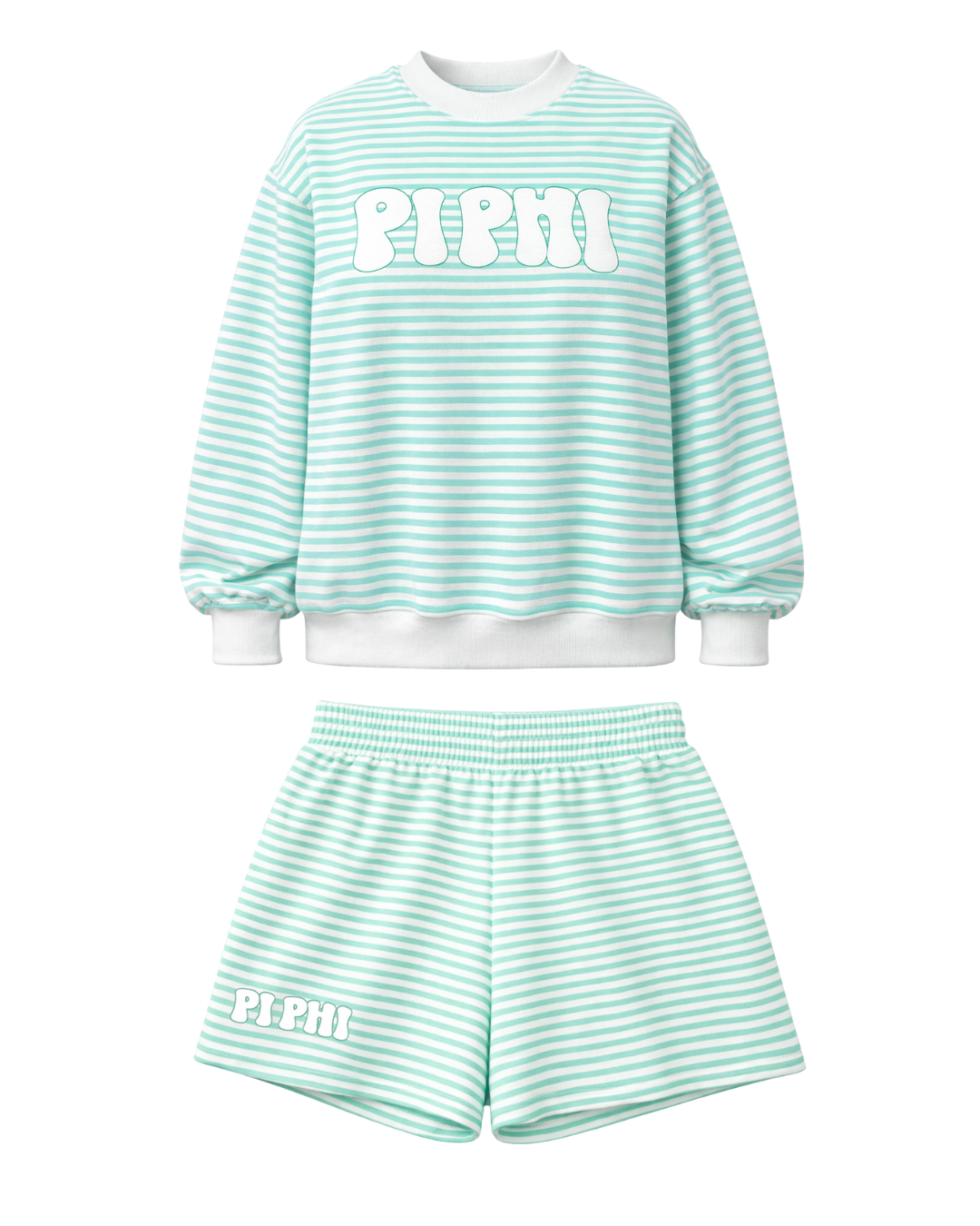 Striped Sweatshirt and Sweat Short Set Sorority Logo